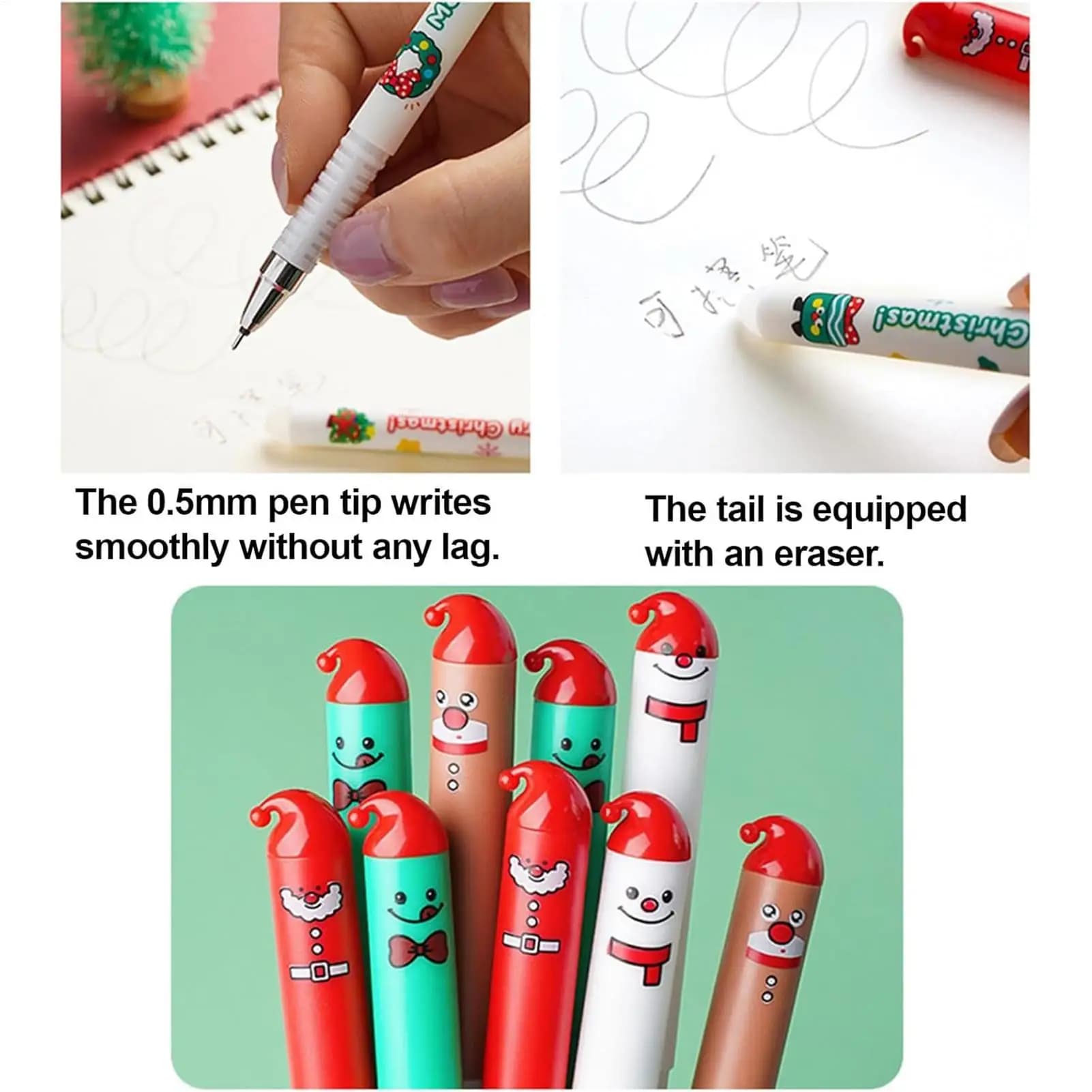 Set di 4 penne gel cancellabili natalizie, penne da disegno natalizie per studenti, insegnanti, pianificatori, forniture per scrittura per ufficio