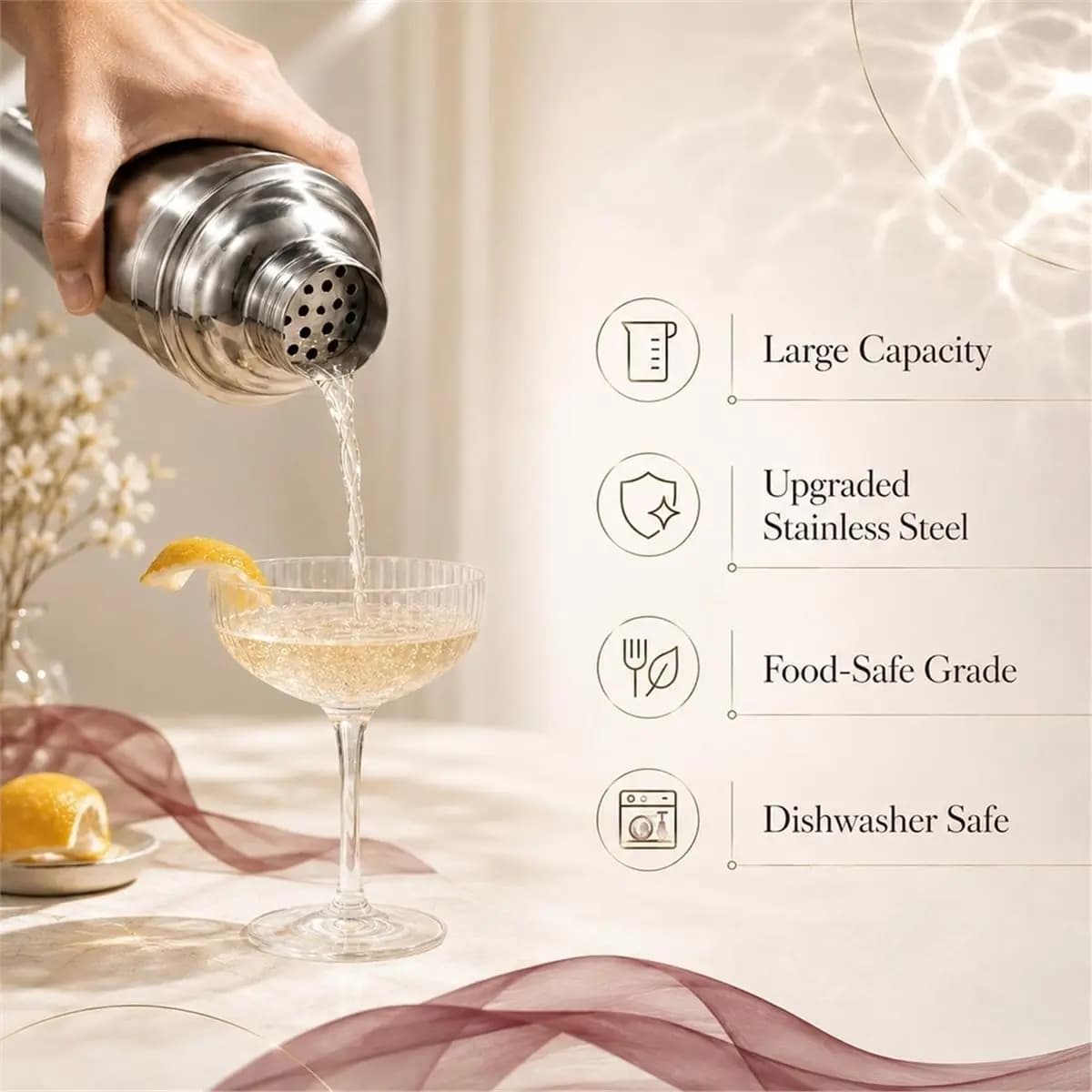 24-Ounce Cocktail Shaker Set, High Quality Stainless Steel Shaker Includes Built-in Strainer, Jigger & Mixing Spoon