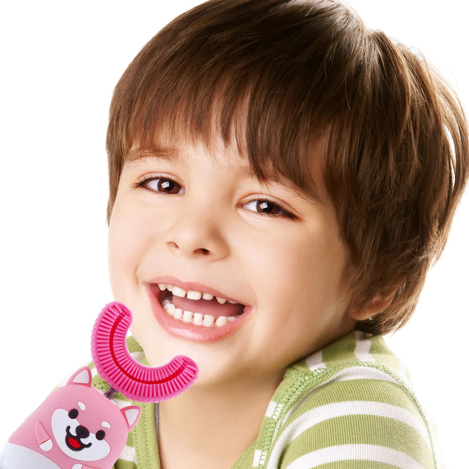 Spazzolino elettrico per bambini a forma di U, detergente automatico per denti, a forma di cartone animato, setole morbide in silicone, sicuro per neonati e bambini piccoli