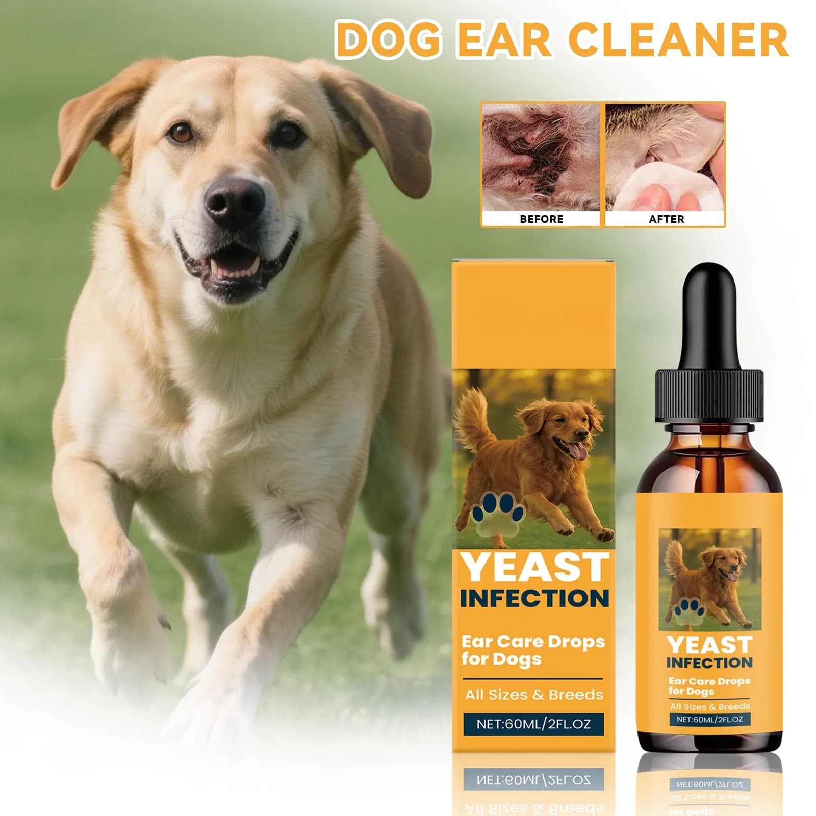 60ml Lavaggio dell'orecchio per animali domestici Gatti e cani Pulizia dell'acqua dell'orecchio Acari dell'orecchio Gocce per le orecchie Gocce per le orecchie Cura del reparto Prodotti per la pulizia degli animali domestici