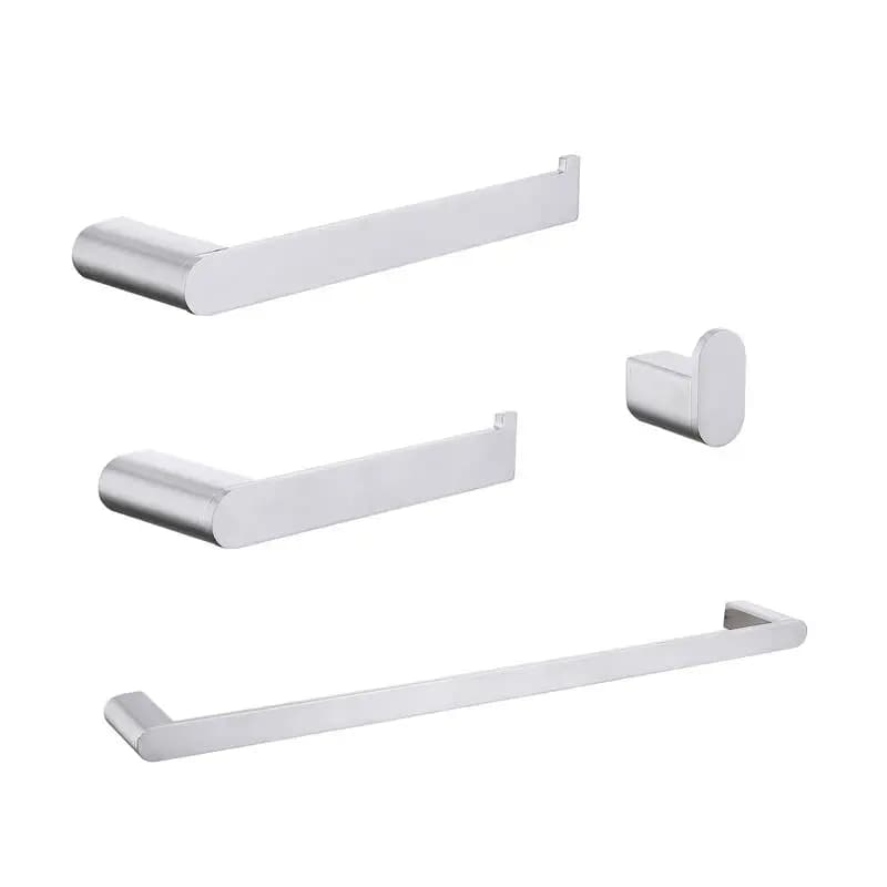 Set di accessori per il bagno in nichel spazzolato: gancio per accappatoio, portasciugamani, portasciugamani, mensola e accessori porta fazzoletti