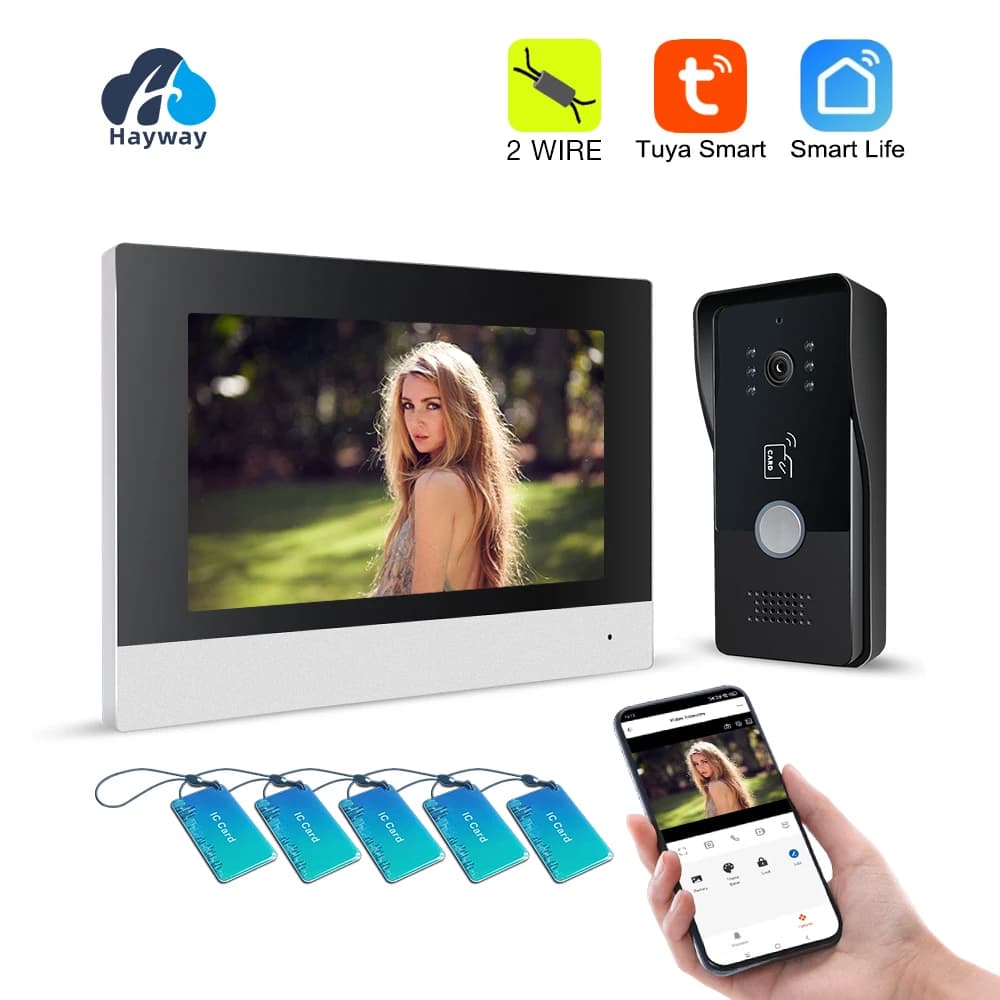 2 fili Smart Home Tuya Wifi 1080P Videocitofono Videocitofono 7 ''Touch Monitor Videocitofono Campanello Videocamera Sistema di sicurezza