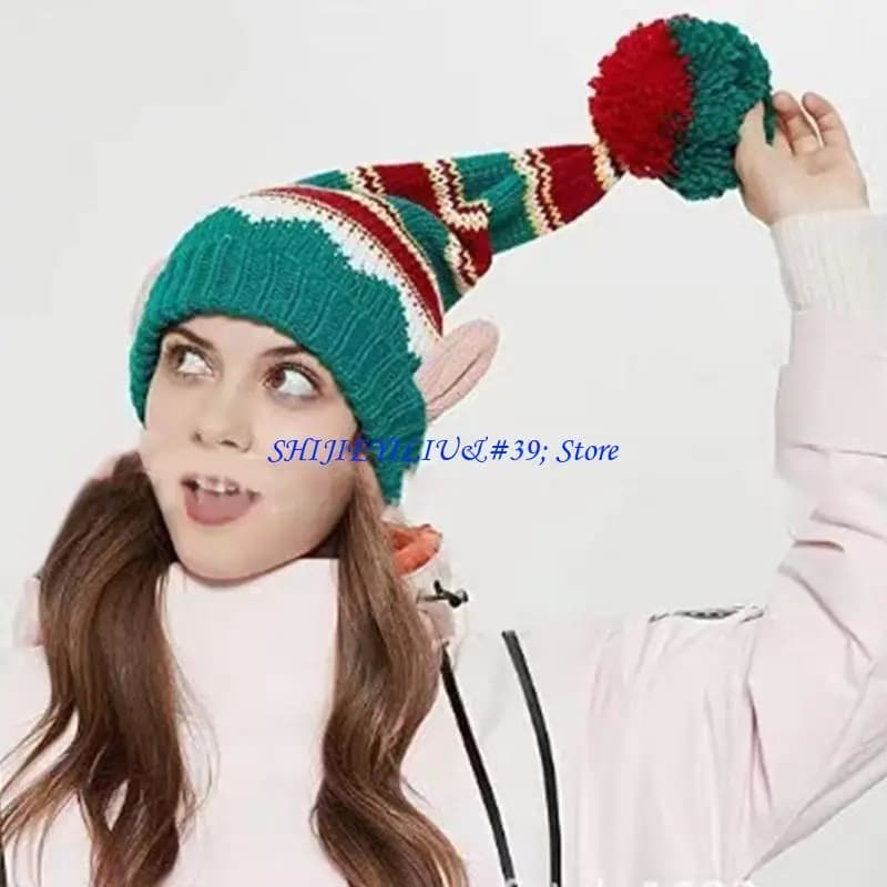 E21F Christmas Beanie Hat Knit Christmas Hat Christmas Party Hat PomPoms Hat Navidad Props New Year Party Hat Adult/Kid