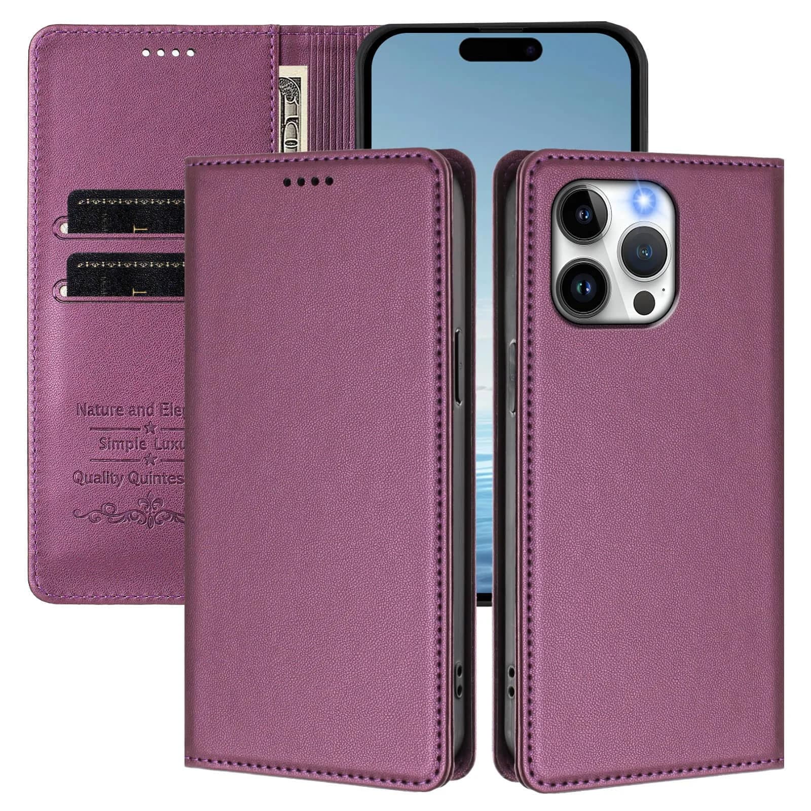 Custodia a Portafoglio Magnetica Sottile WEFOR per iPhone 15 14 13 12 11 Pro Max XS Max XR, con Slot per Carte RFID, Funzione Kickstand e Ricarica Wireless