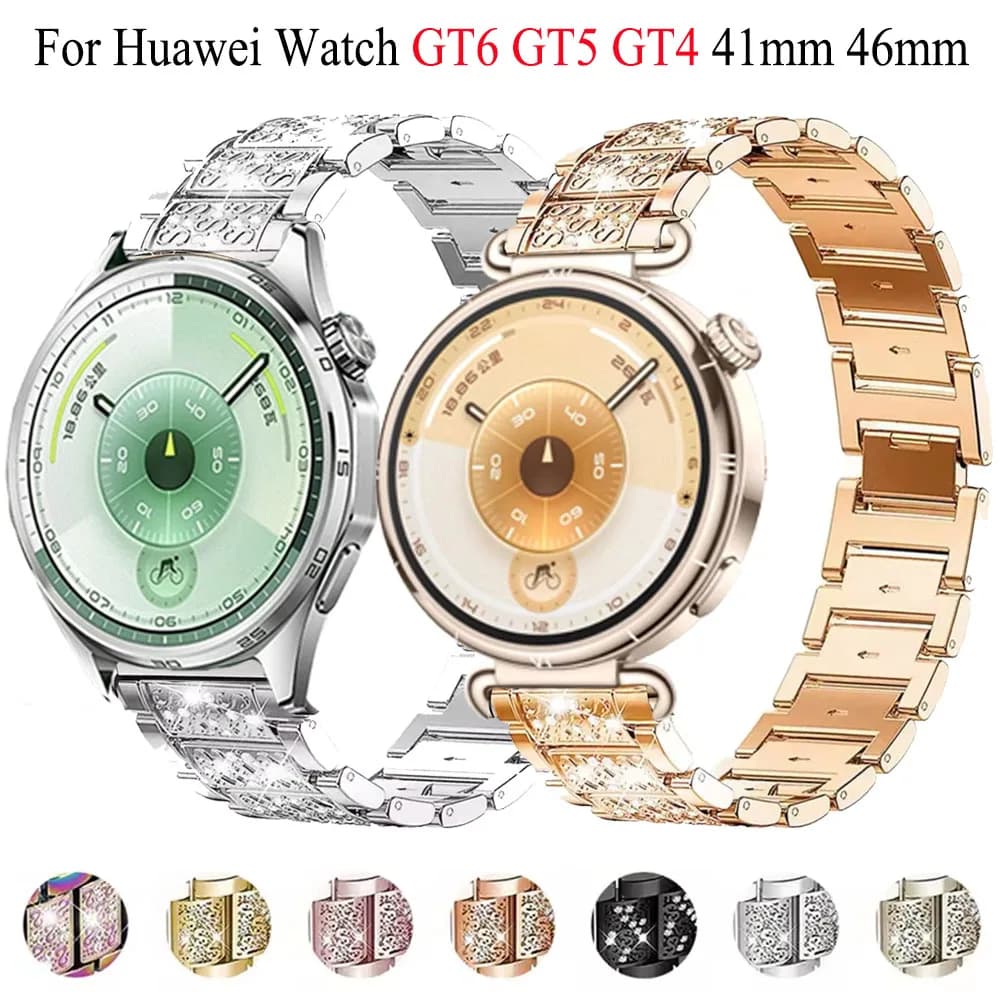 18mm 20mm 22mm cinturino con diamanti per Huawei Watch GT6 41mm 46mm cinturino da donna cinturino in metallo per Huawei Watch GT6 Pro GT5 GT4 GT3 GT2
