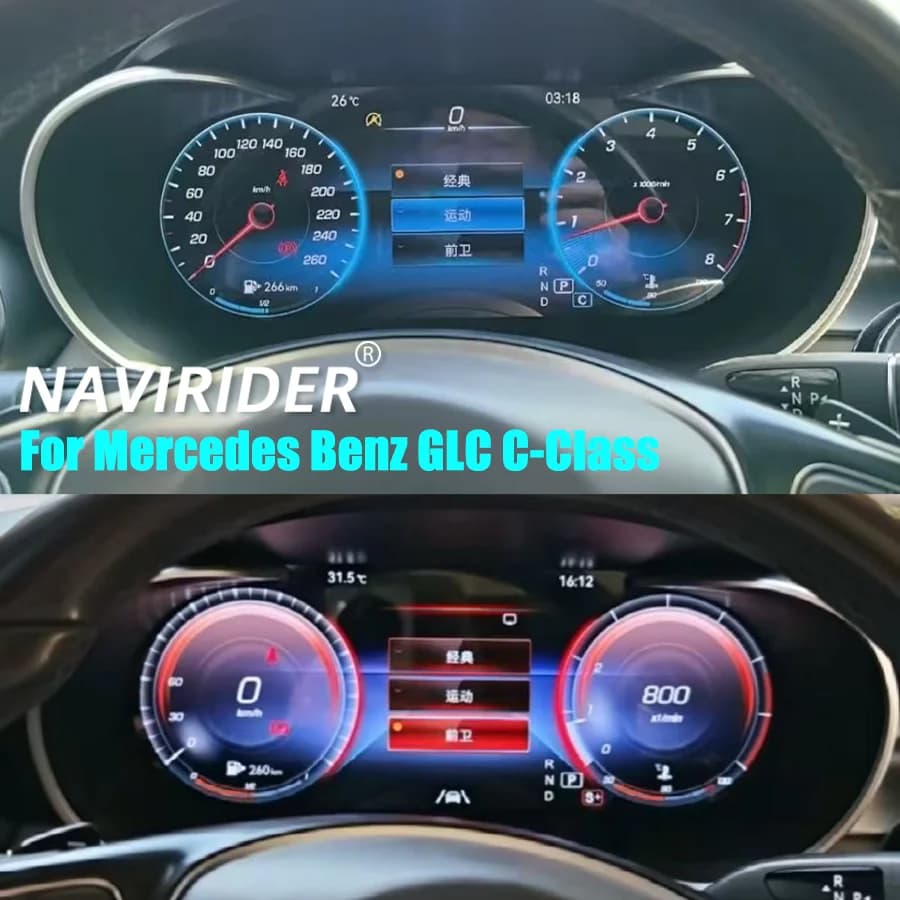 Aggiornamento Smart Cluster per Mercedes Benz GLC Classe C 2015-2020 NGT 5.0, Schermo LCD 12.3 Pollici per Cruscotto e Tachimetro