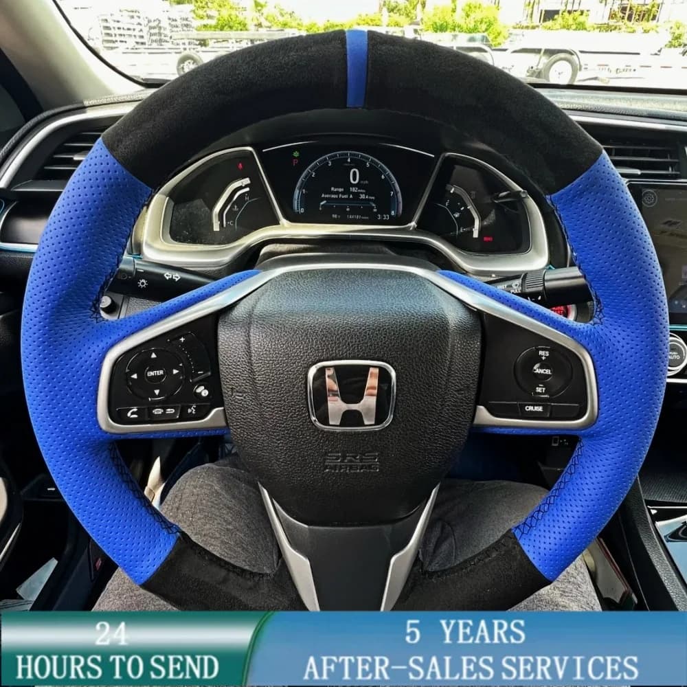 Custom car wheel braid cover anti slip sewn leather suede for Honda Civic 11th 10th Civic9th car accessories