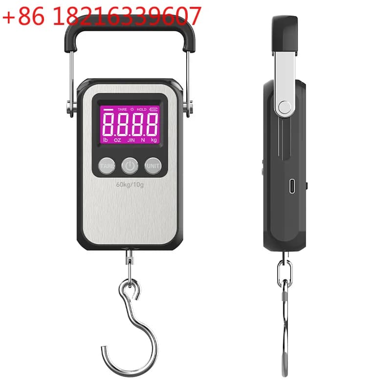 Bilancia Digitale Portatile YAO 60kg/10g con Gancio, Bilancia Elettronica per Bagagli e Pesce, Ricarica a Batteria/USB, Display LCD HD