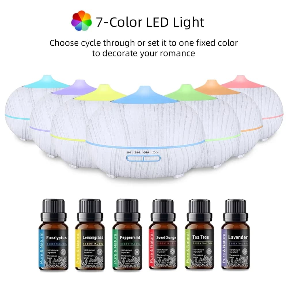Diffusore di oli essenziali extra large da 550 ml e umidificatore d'aria - Diffusore di aromi di venature del legno con telecomando, LED a 7 colori, 6 oli - Perfetto