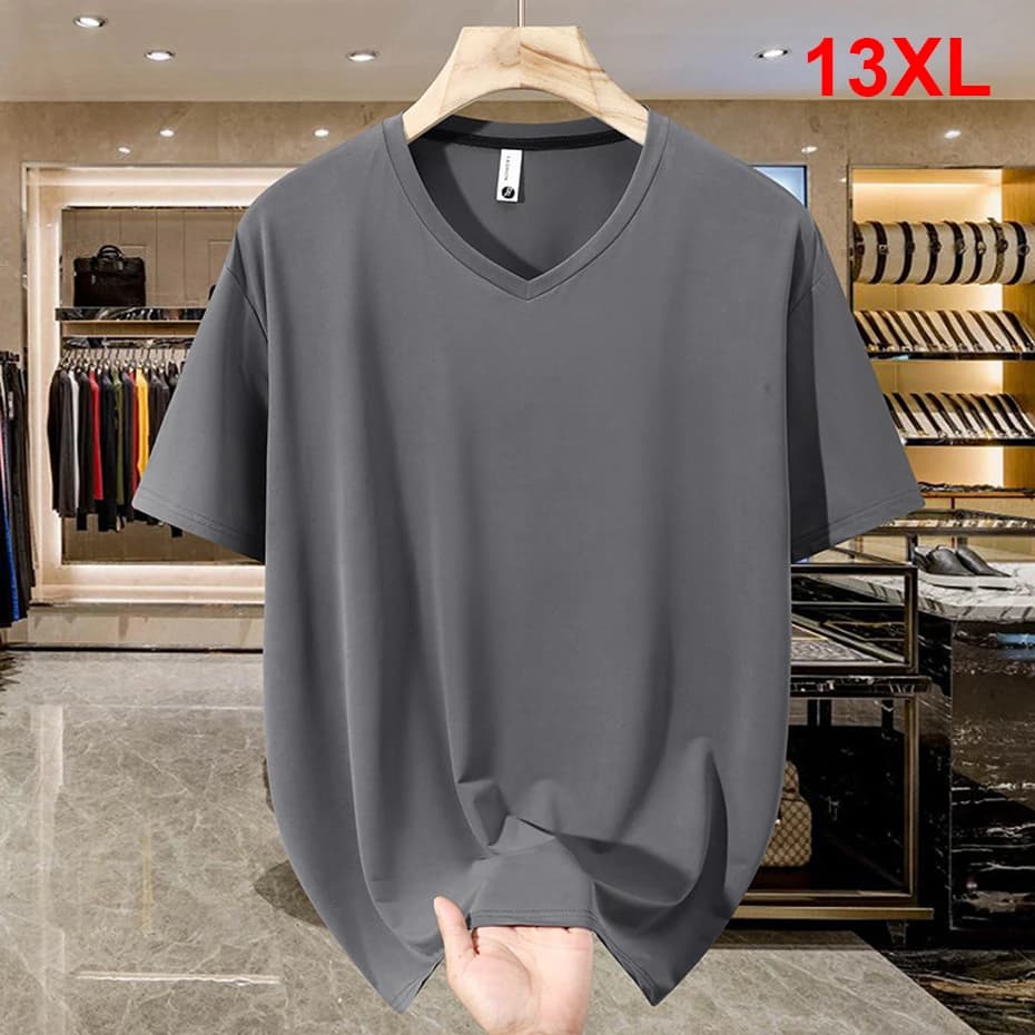 13XL 12XL Plus Size T-shirt da uomo estate scollo a V magliette moda casual tinta unita manica corta top tees maschio grande formato 13XL 12XL