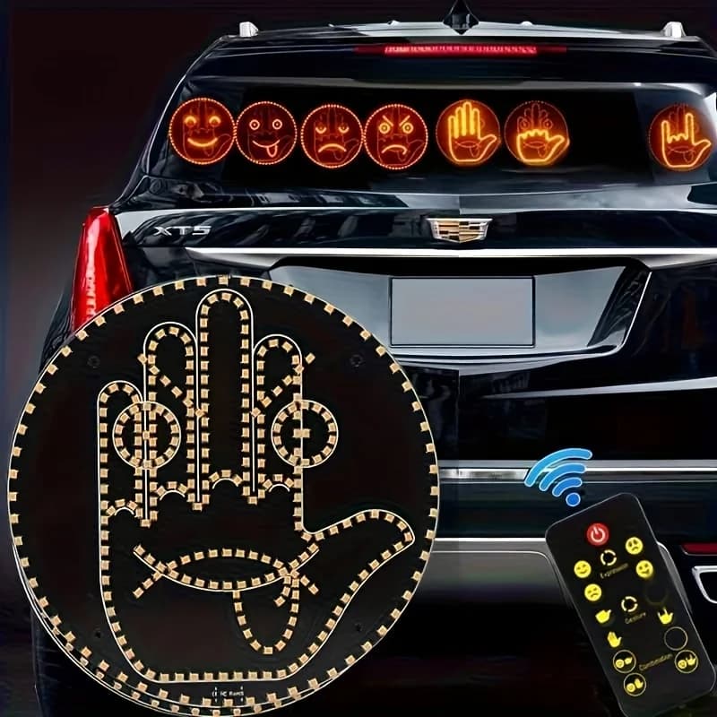 Divertente Luce LED con Emoticon a Gesti Manuali per Auto, Luce Segnaletica Wireless con Telecomando, Luce di Avvertimento Divertente per Auto