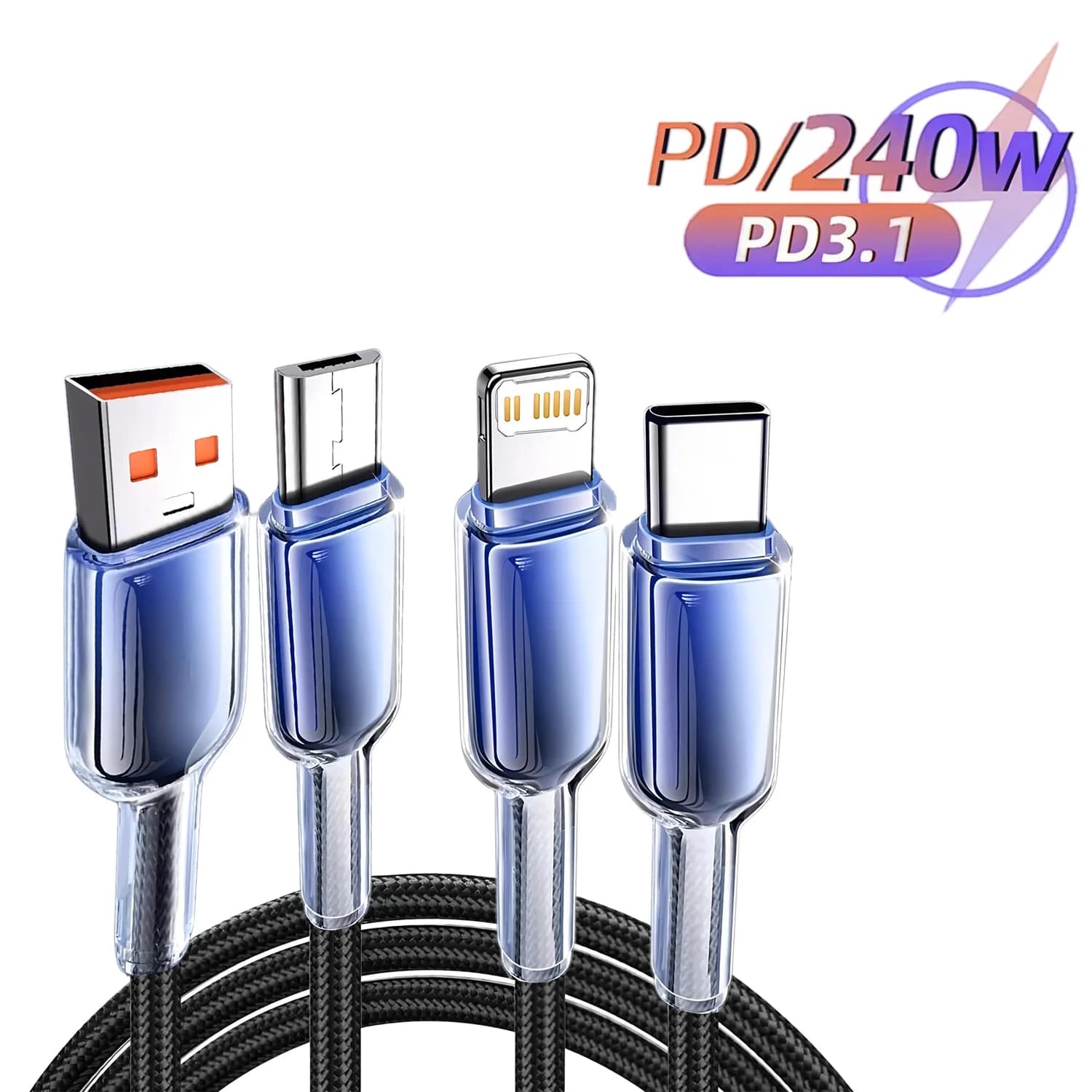 Cavo 3-in-1 da 240W USB Type-C a USB-C, cavo di ricarica rapida USB-C PD per Macbook, Samsung, Xiaomi, cavo Type-C USBC.