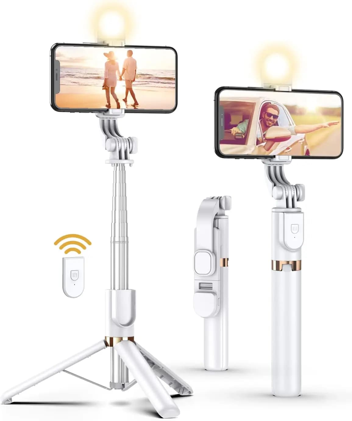 Treppiede per selfie con telecomando, treppiede estensibile da 46 pollici per cellulare con luce LED per iPhone e Android