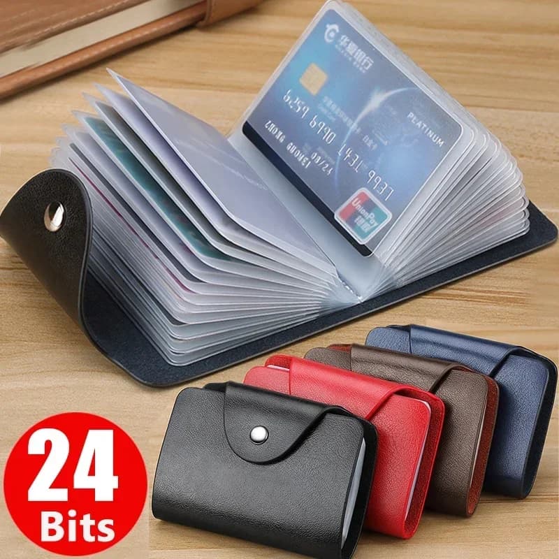 Porta Biglietti da Visita Antifurto, Porta Carte di Credito e Documenti, Elegante Portafoglio Sottile da Donna in Pelle PU con 24 Scomparti e Portamonete
