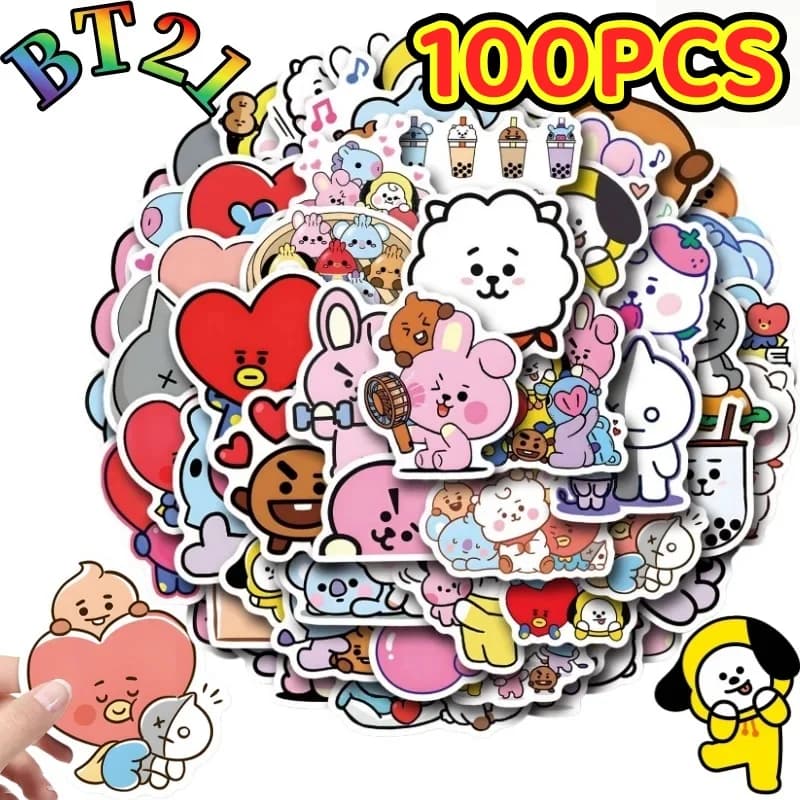 100/200PCS BT21 Chimmy Cooky koya RJ Shooky Mang Sticker High Color Value Cartoon Printing Creative Hand Ledger Decoration