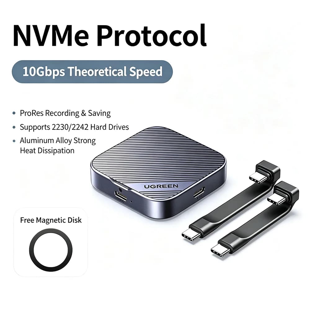 UGREEN Magnetic M.2 NVMe SSD Enclosure 10Gbps USB-C External Storage for iPhone 17 Pro MacBook PC