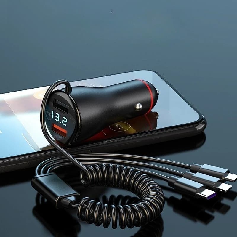 Car Car Charger Double Usb One-to-three-wire Fast Charging Flash Charging Multi-function Digital Display Car Charging