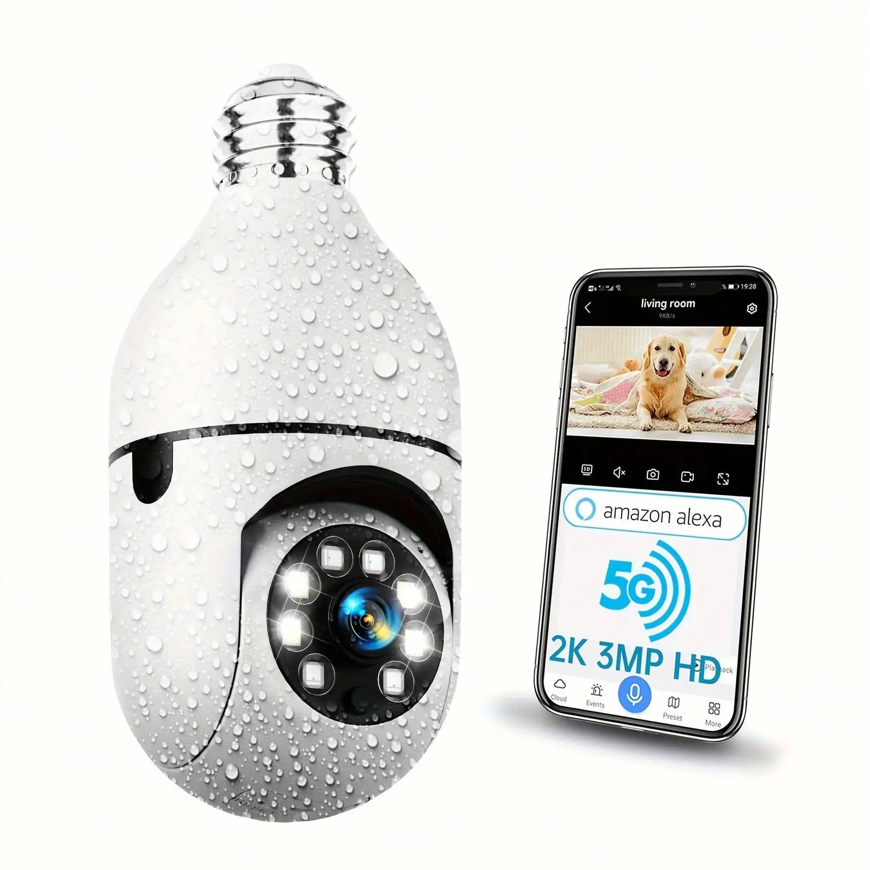 Telecamera di sicurezza WESECUU 2K HD a forma di lampadina, telecamere di sicurezza per esterni e interni senza fili per la sicurezza domestica, telecamera IP PTZ, telecamere per la casa, telecamere wireless 5G/2.4 GHz WiFi, telecamera per cameretta, sistema di sorveglianza domestica wireless, telecamera a lampadina.