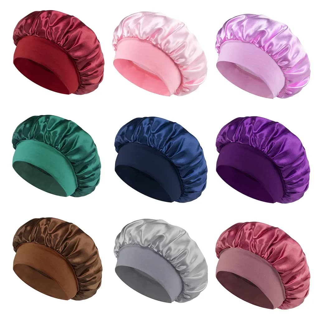 Solid Color Satin Bonnet for Women, Silk Sleeping Cap with Wide Brim and Elastic Soft Band, Hair Care Bonnet for Night Use