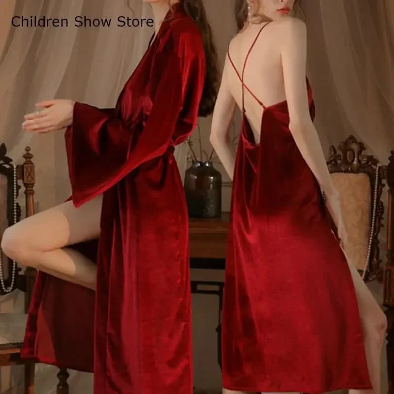 Lady Wedding Mornin Dress Autumn Winter New Kimono Robe Warm Velour Bathrobe Suit Loose Long Intimate Lingerie Sleepwear
