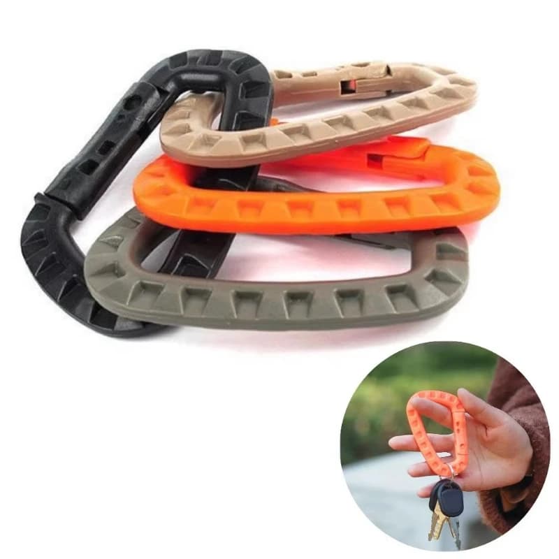 Set di 1/2/3/4 Moschettoni Tattici in Plastica e Acciaio, Gancio Rapido, Chiusura Grimlock, Portachiavi per Zaino Outdoor