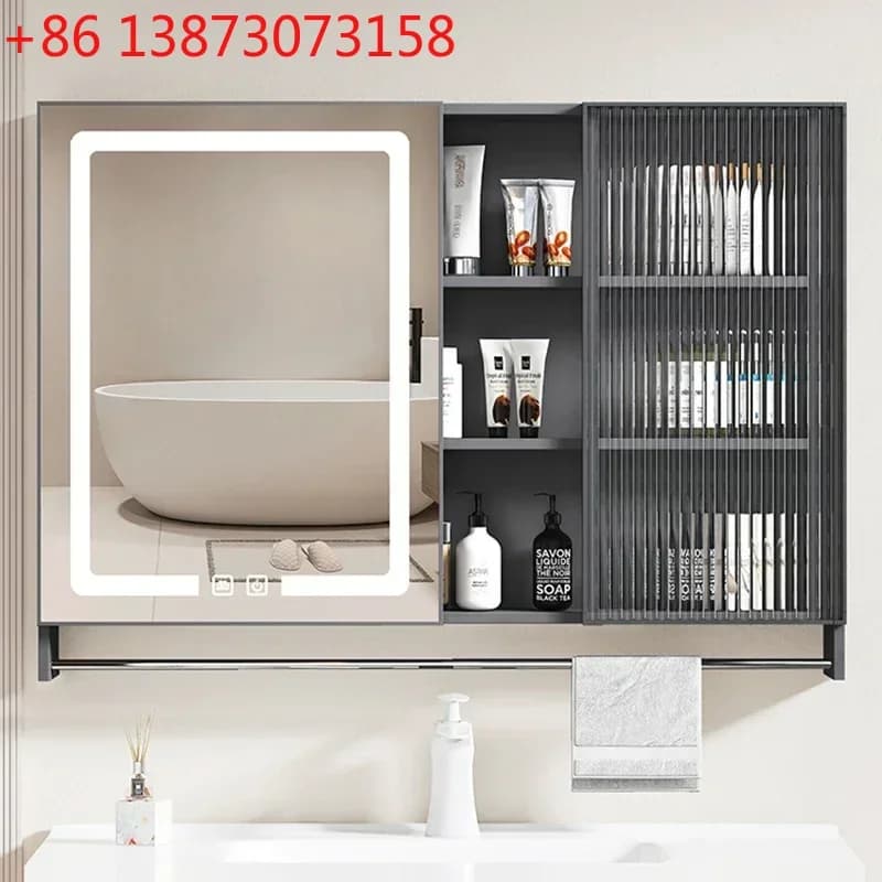 Armadietti da Bagno in Lega di Alluminio Stile Nordico, Mobile Bagno Intelligente Multifunzionale con Touch Screen, Arredamento Casa HBMC