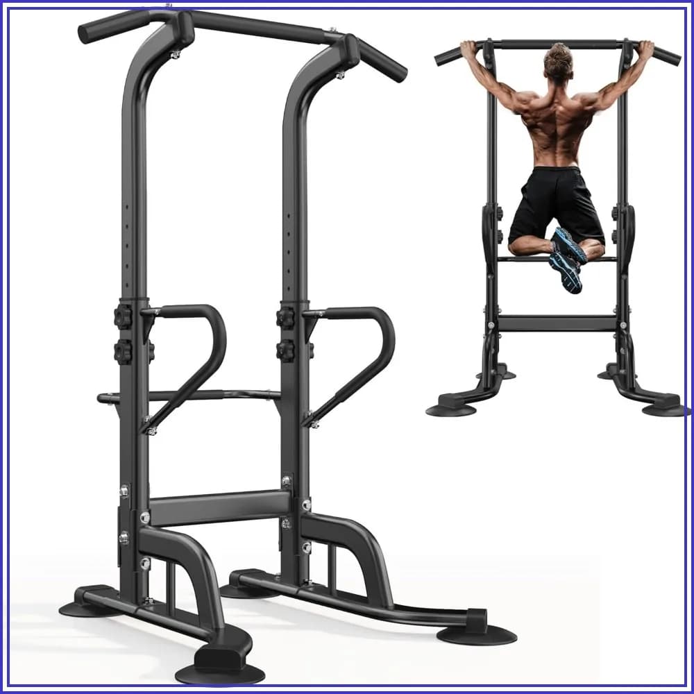 Power Tower 11 Height Adjustable Pull Up Bar and Dip Station Multi-Function Strength Training Fitness Equipment for Home Office Gym