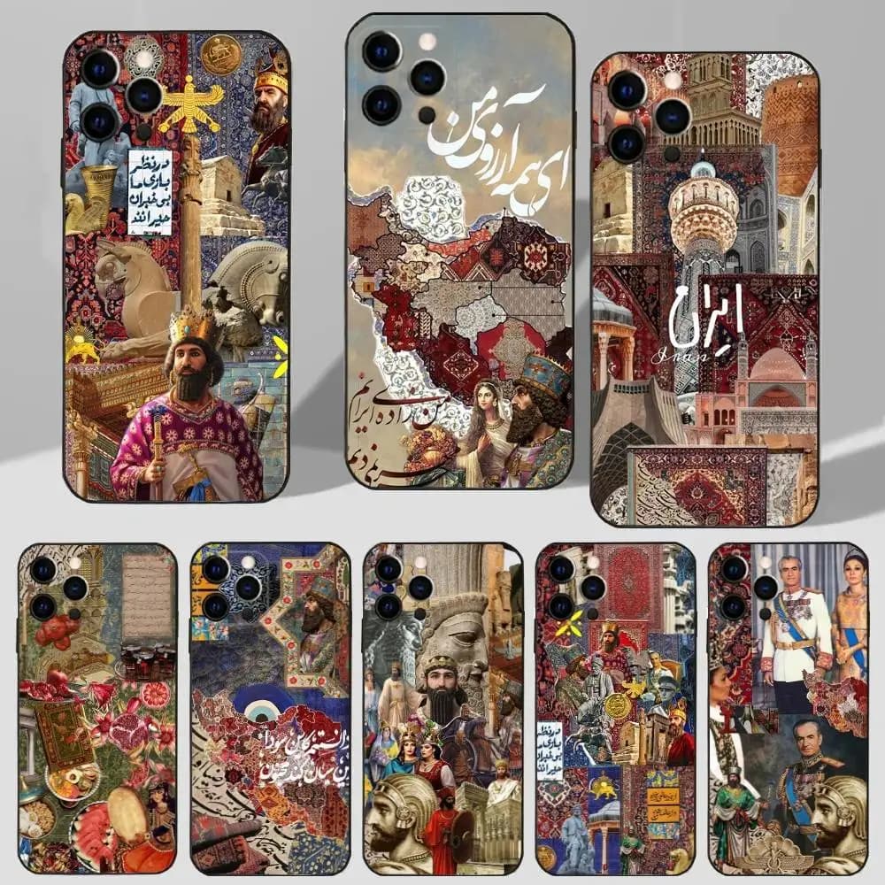 Custodia per telefono I-Iran History Art Shah per iPhone 16,15,17,14,13,12,11 Plus,Pro Max, XS,X,XR,SE,Mini,8,7 Cover morbida in silicone nero