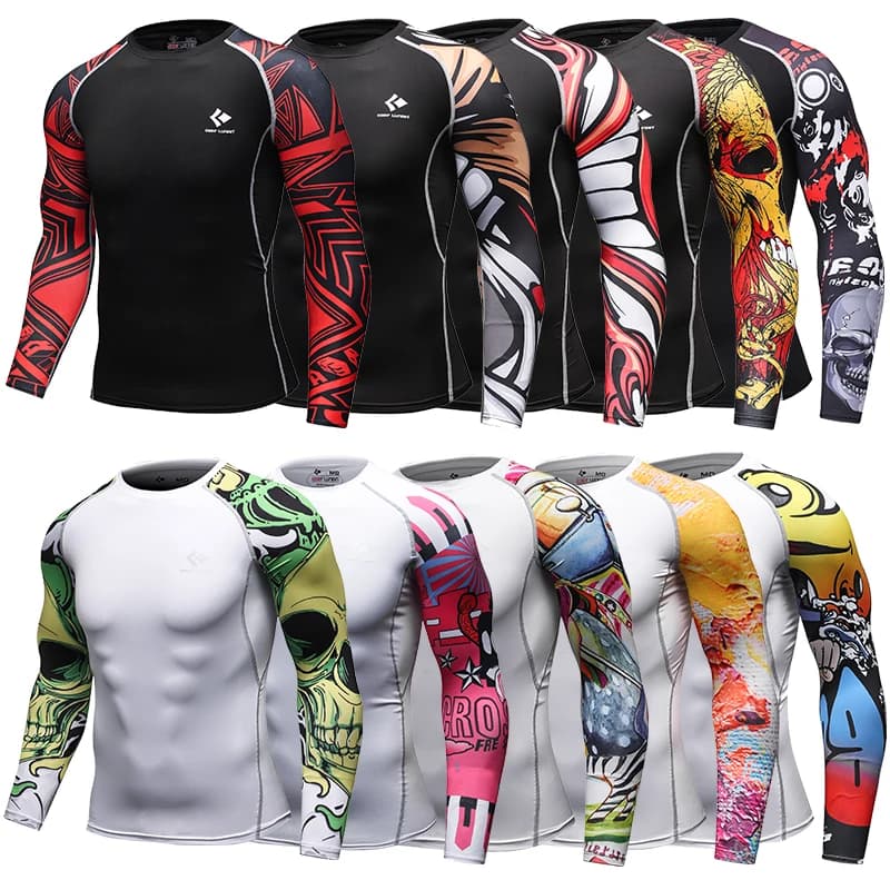 Manica lunga da uomo Boxe MMA Rashguard T-shirt Abbigliamento sportivo MMA Compressione Sport Top Kickboxing Maglie Fitness Bjj Gi Abbigliamento