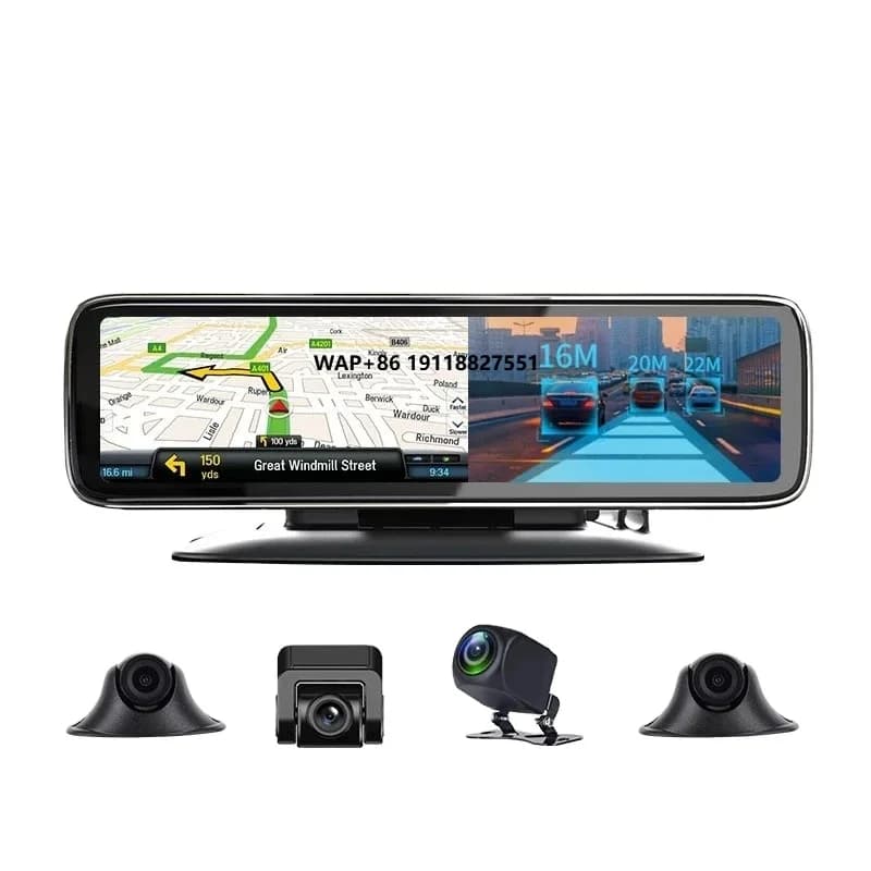 Android 10.0 4G 12 "Touch Screen Car Mirror DVR Dash Cam with 4 HD cameras 720P WiFi GPS ADAS Mobile remote control app