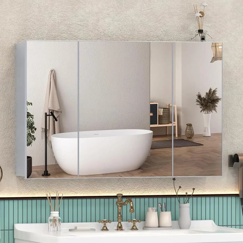 40x28 Medicine Cabinet Mirror with Storage, Pre-Assembled Medicine Cabior Bathroom, Reced or Surace Mount Large Silver Mirrored