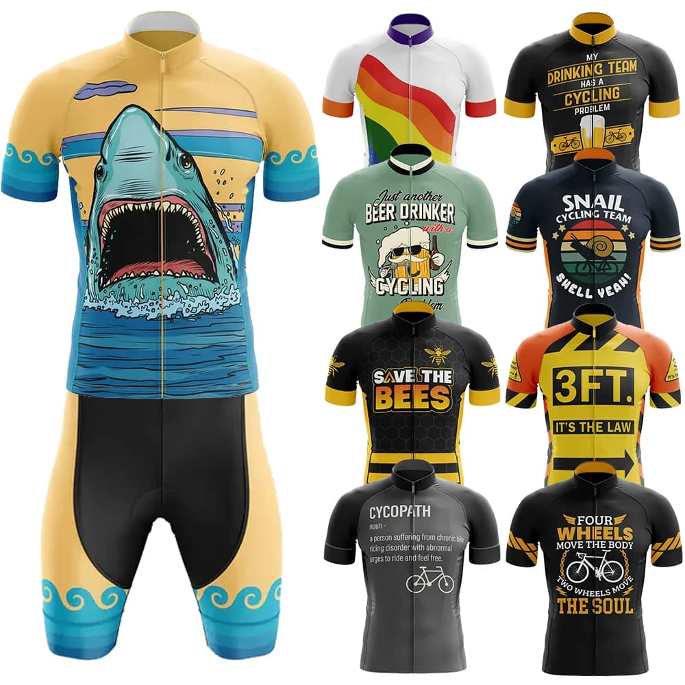 Shark Cycling Team Abbigliamento Mtb Abbigliamento maschile Attrezzatura Uomo Camicia professionale Pantaloncini Uomo Maglione Estate Bike Jersey Bavaglino da uomo