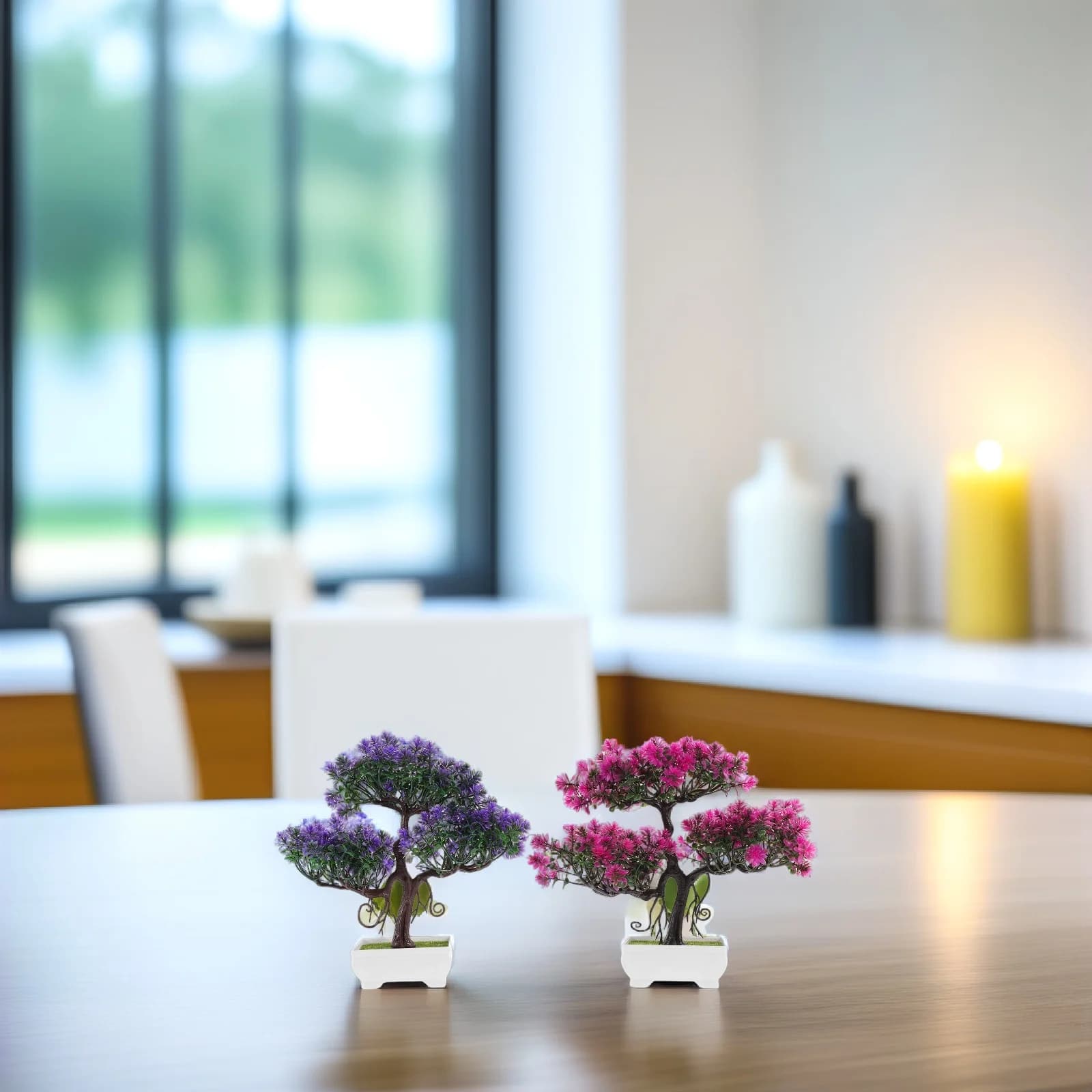 2 Pieces Artificial Bonsai Tree in Vase, Realistic Fined Pine for Home Decoration Office Desk, Resin Simulation Plants, Interior Vegetation