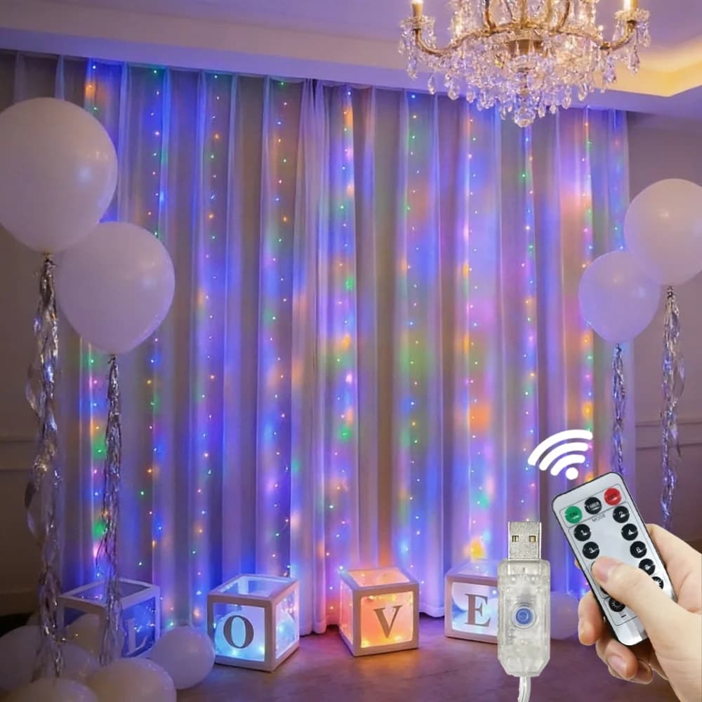 Luci a tenda LED con telecomando USB, luci decorative per Natale, matrimoni, feste, decorazioni per la casa e la camera da letto