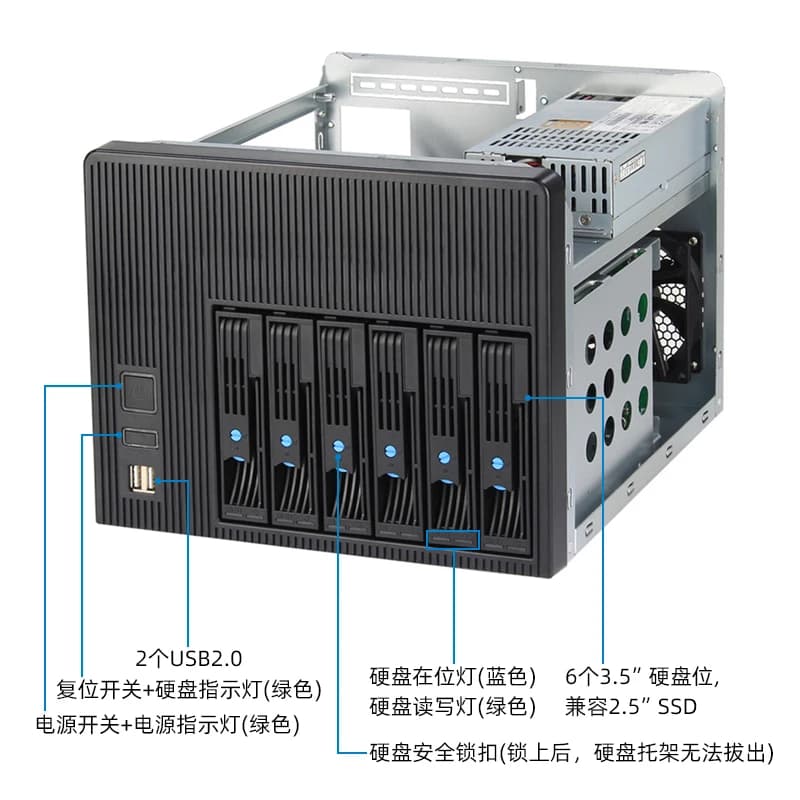 Telaio per server NAS 4/6/8 Mini supporto per archiviazione domestica Telaio NAS per scheda principale Mini-ITX sostituibile a caldo
