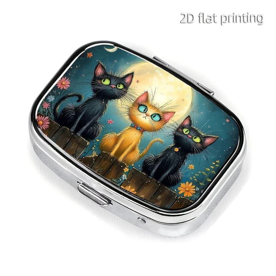 1 Cute Cat-Shaped Portable Pill Box, Multifunctional Travel Pill Box, Can Be Placed in a Wallet Pocket, Cute Metal Pill Box