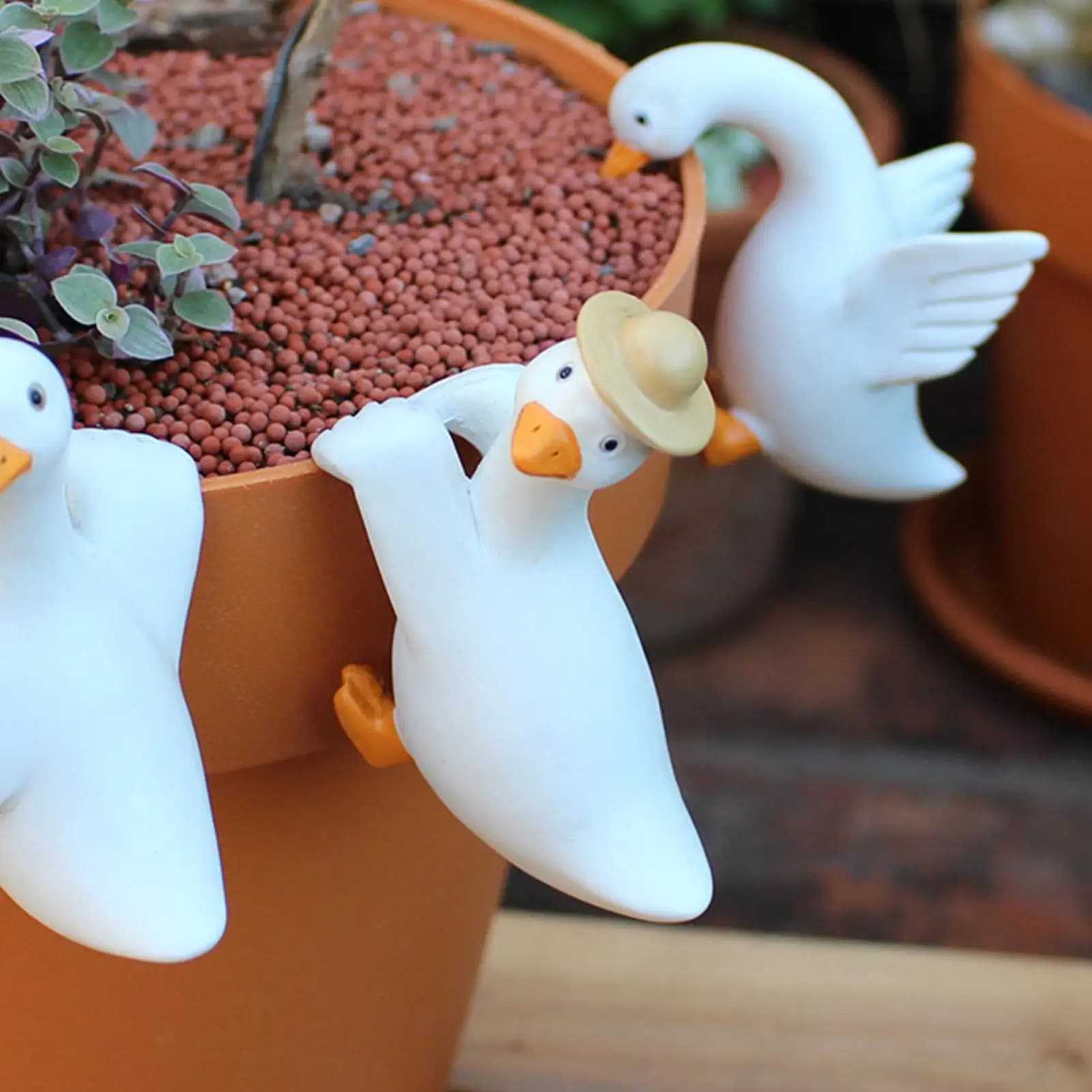 Decorazioni per Vasi a Forma di Anatra, Set di 3 Pezzi, Statuette Divertenti in Resina, Ornamenti per Vasi di Fiori, Figurine per Giardino, Cortile, Patio e Prato