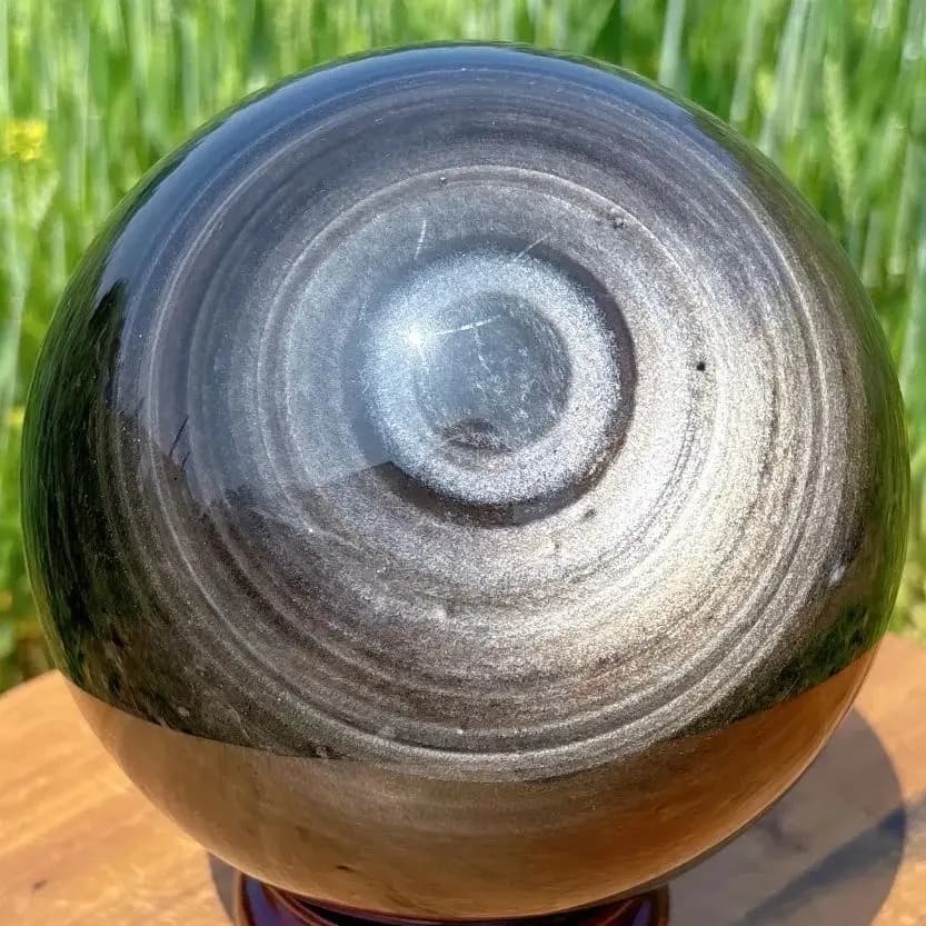 Sfera di ossidiana naturale Sfera di cristallo Sfera di ossidiana d'argento Terapia Divinazione Altare Stregoneria Energia Decorazione domestica Con base
