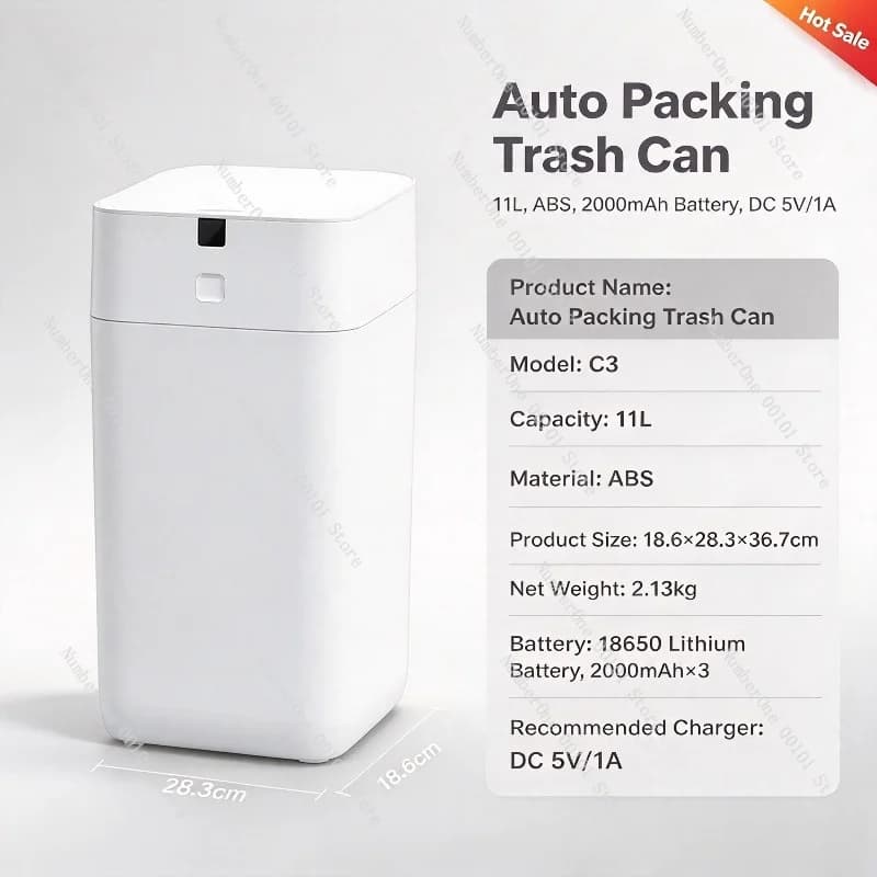 C3 Smart Sensor Trash Can, Narrow Gap Auto Bag Sealing Waste Bin for Home Bedroom Bathroom
