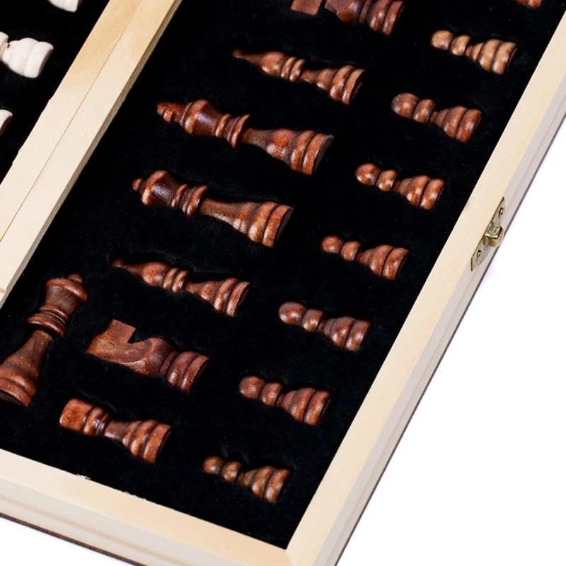 Y4UD Board Game Set with Foldable Wooden Board 34 Chess Piece & Interior Storage Slot