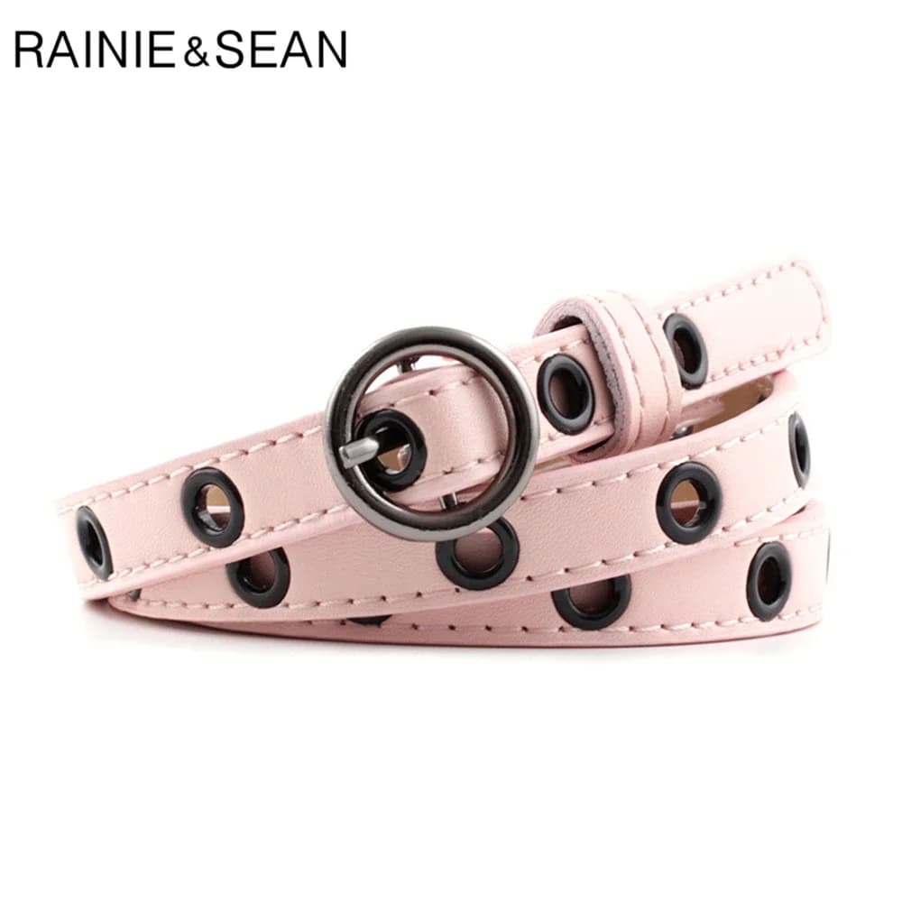 RAINIE SEAN Cintura da donna sottile rosa con fibbia rotonda Design a molti fori Cinture da donna per abiti Accessori di abbigliamento femminile di moda