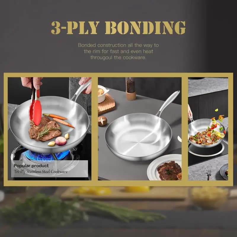 [S]Frying Pan 410 Stainless Steel Frying Pan Uncoated Fry Pan For Induction Cooker Gas Stove Kitchen Utensils