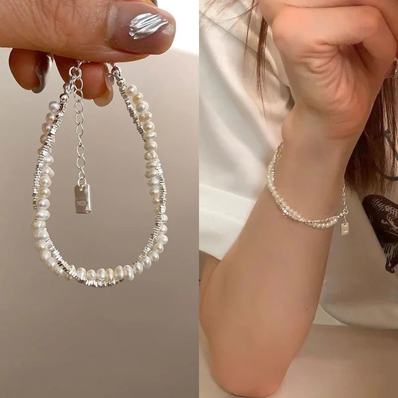 Squisito braccialetto a doppio strato con perle irregolari per donne e ragazze, elegante braccialetto con catena di perline, gioiello alla moda, idea regalo.