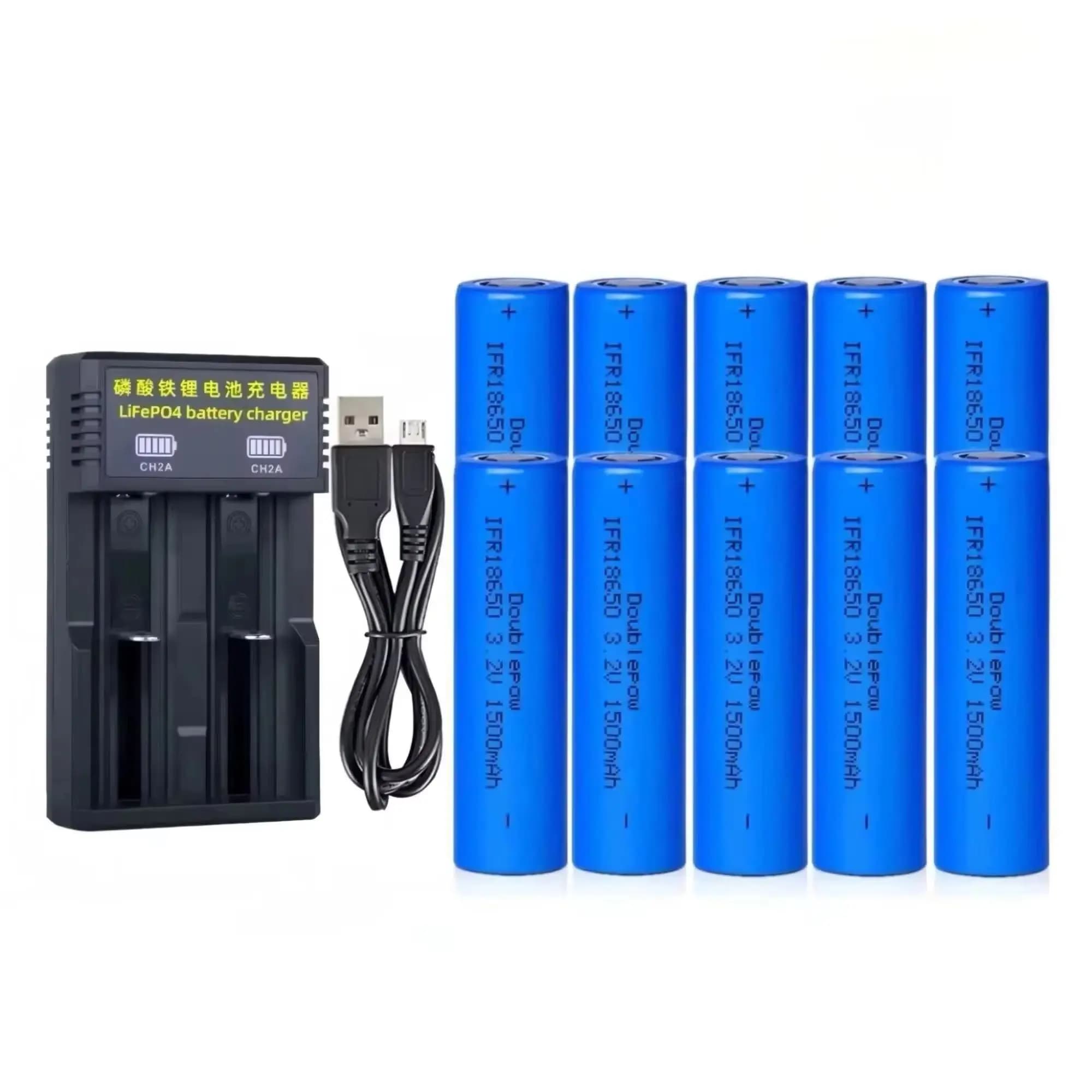 10 batterie LiFePO4 18650 da 3.2V 1500mAh con caricabatterie per luci LED, aspirapolvere, dispositivi di bellezza, pompe dell'ossigeno, ventilatori