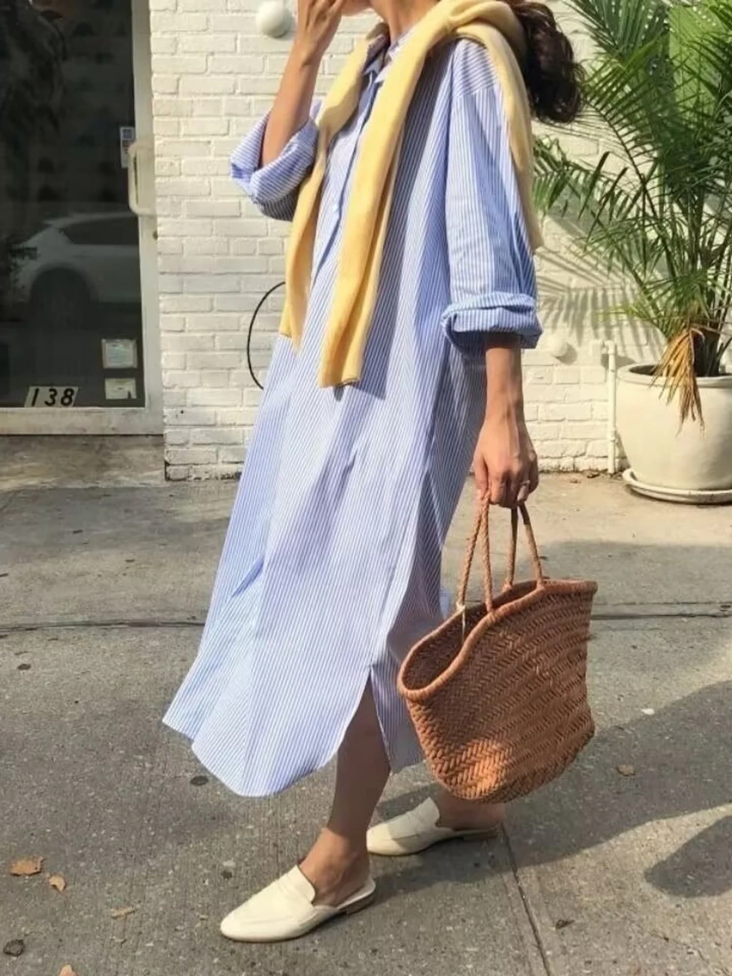 French Style Striped Shirt Dress Women's Long Sleeve Loose Fit Extra Long over Knee Large Version Button up Casual Shirt