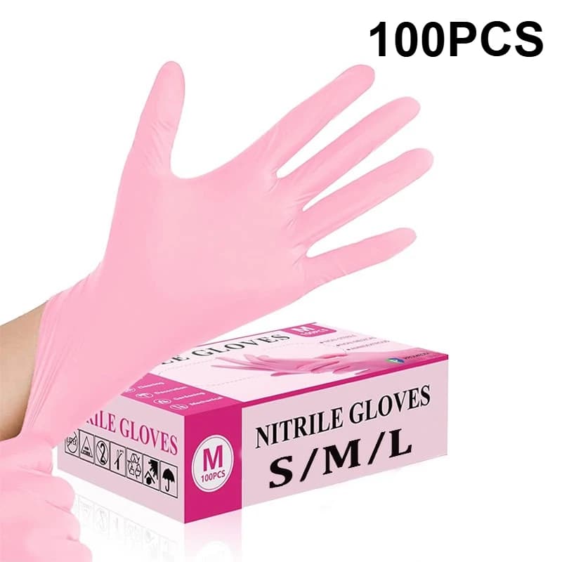 10-100 pezzi guanti monouso in nitrile rosa impermeabili antistatici non in lattice non in polvere guanti di sicurezza per la pulizia della cucina
