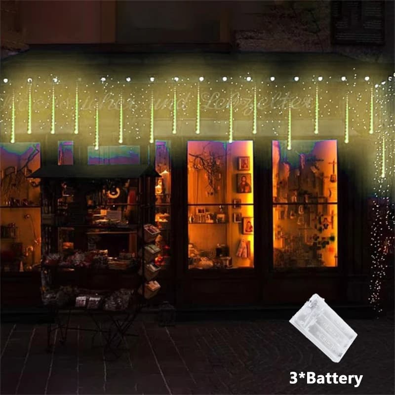 Luci a Stringa LED a Forma di Pioggia di Meteore a Batteria - 8 Tubi 30cm per Matrimoni, Giardini, Alberi, San Valentino, Strade, Ramadan, Decorazioni per la Casa