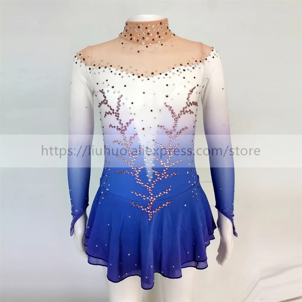 LIUHUO Donne Aldult Ragazza Personalizza Costume Prestazioni Concorso Body Pattinaggio di Figura sul Ghiaccio Vestito Danza Adolescenti Blue Roller Bambini