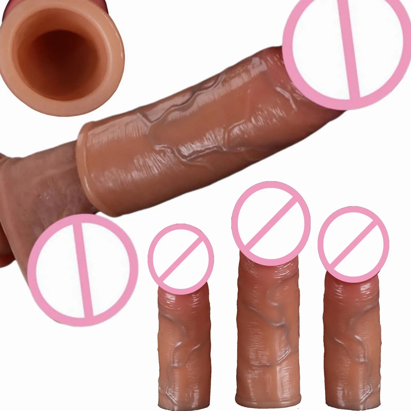 Preservativo in silicone riutilizzabile, estensore per l'ingrandimento del pene, copripene, BDSM 18+, giocattoli sessuali per adulti per uomini, anelli per il pene.