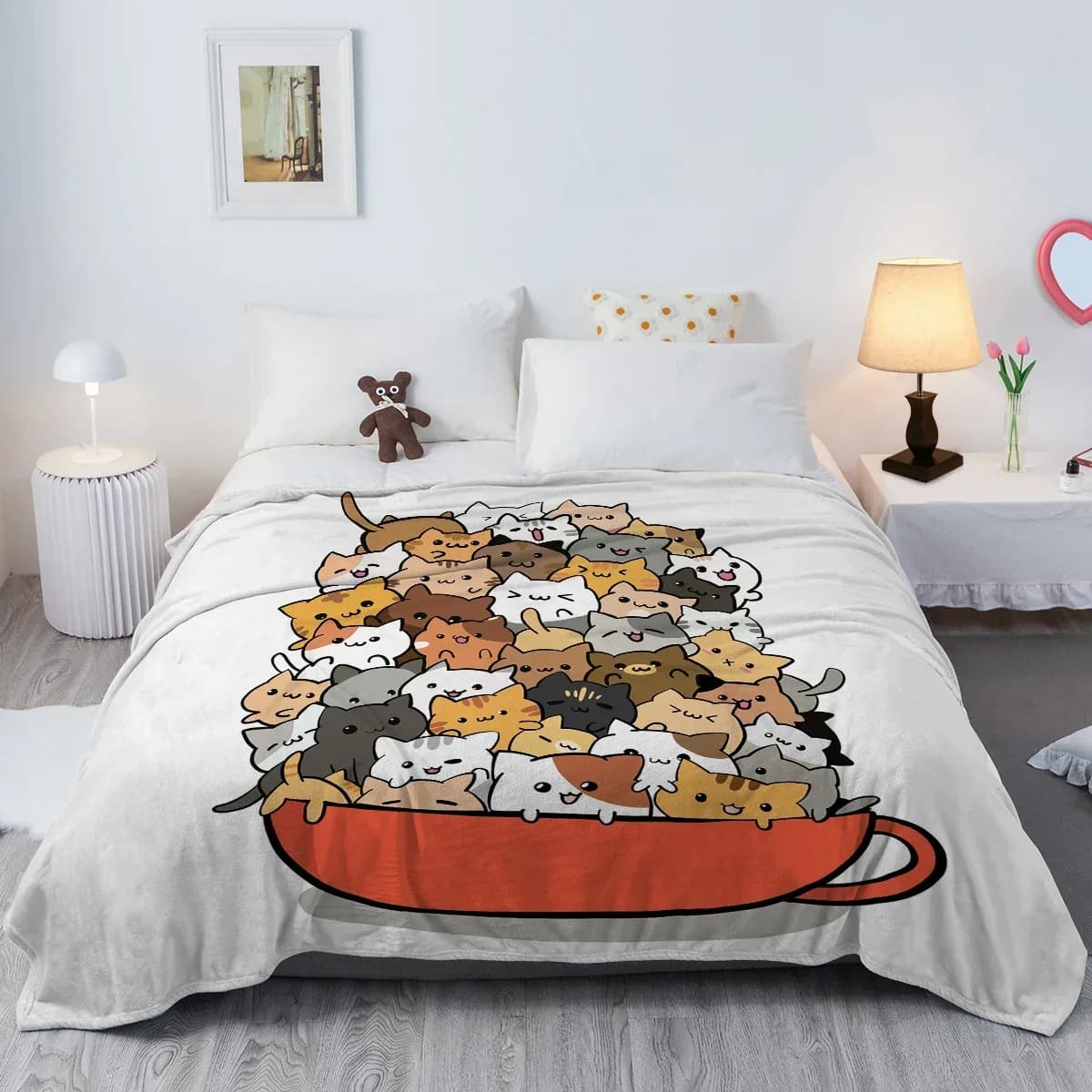 Gatto In una tazza da tè coperta stampata peluche soffice coperta In pile di flanella plaid morbidi per divano divano e letto